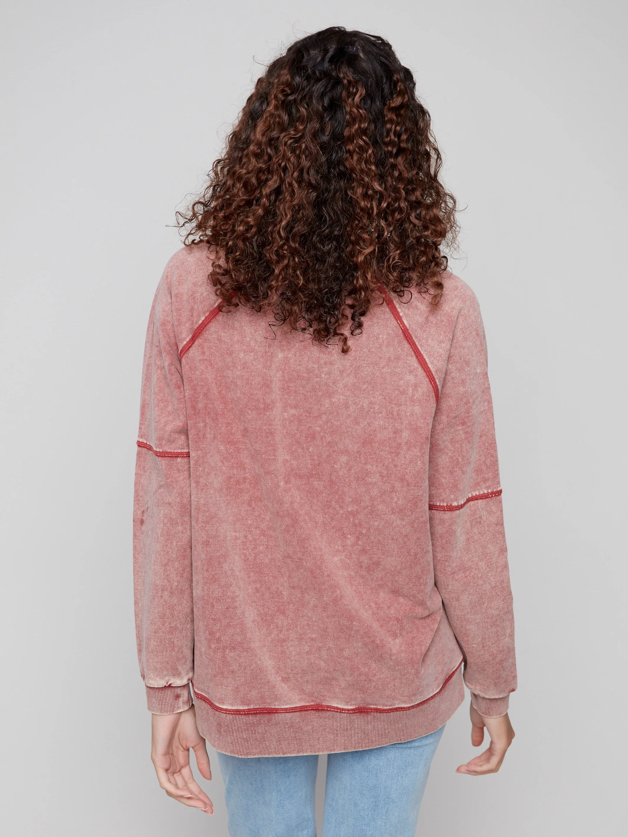 Cold Dye French Terry V-Neck Top - Cabernet Lightweight Shirt