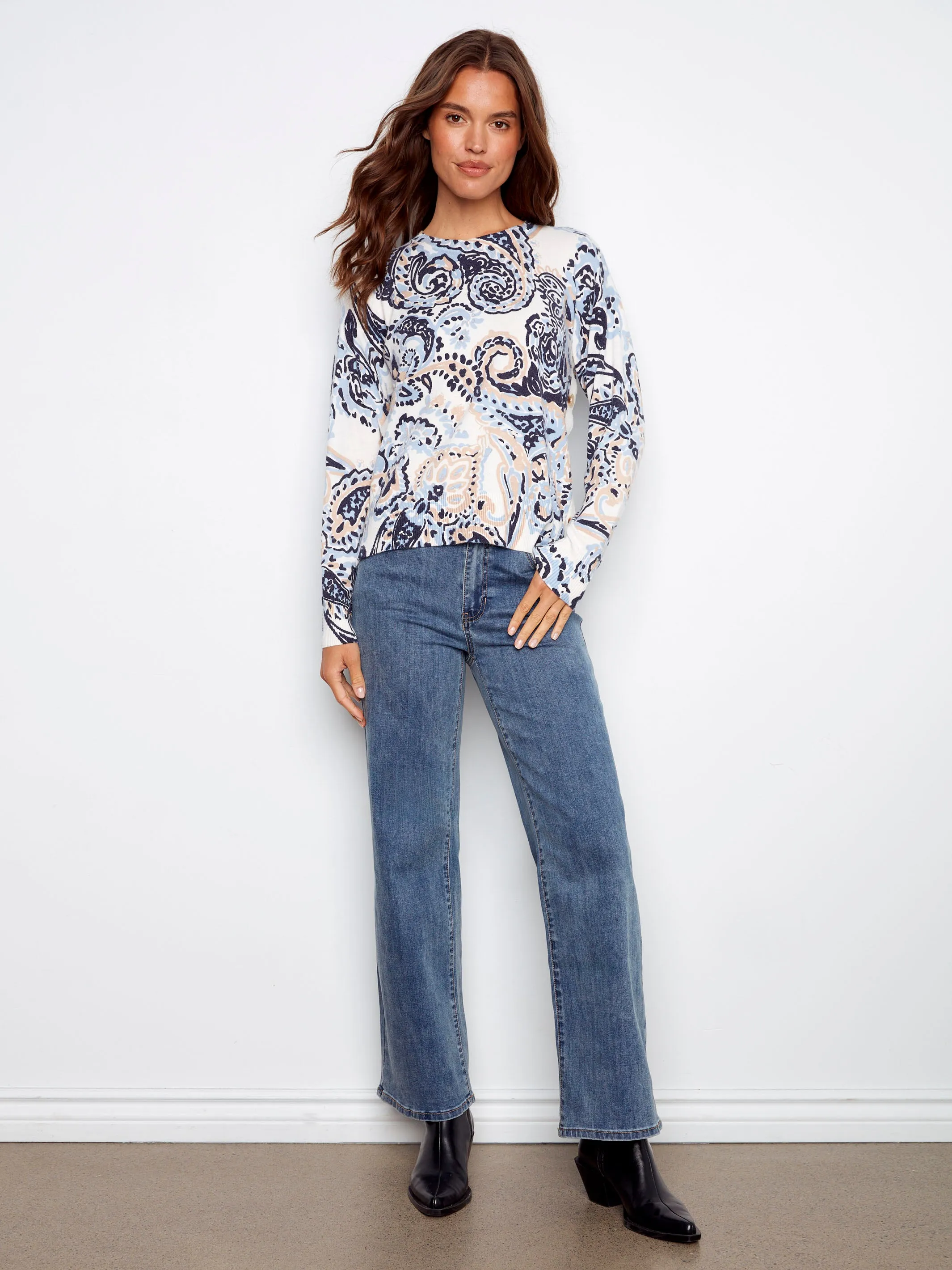 Printed Sweater With Side Buttons - Rococo Winter Must-Have Snug & Stylish