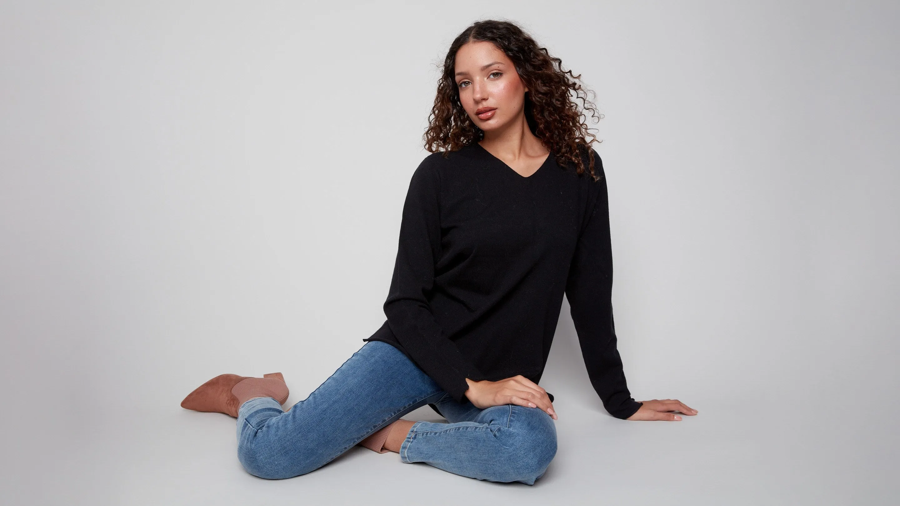 Basic V-Neck Sweater - Black Recycled Material Composition Snug & Stylish