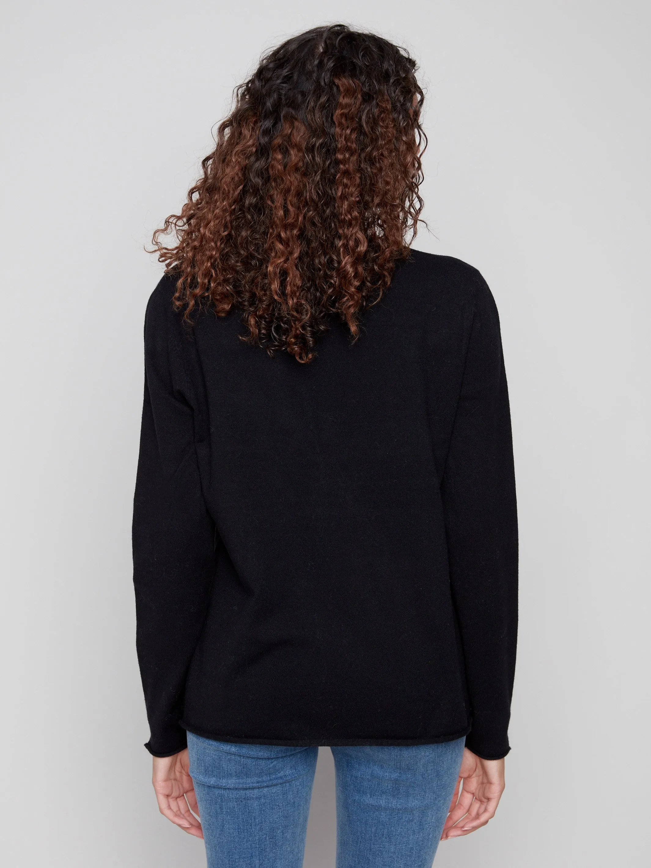 Basic V-Neck Sweater - Black Casual Layering Quick Drying Technology
