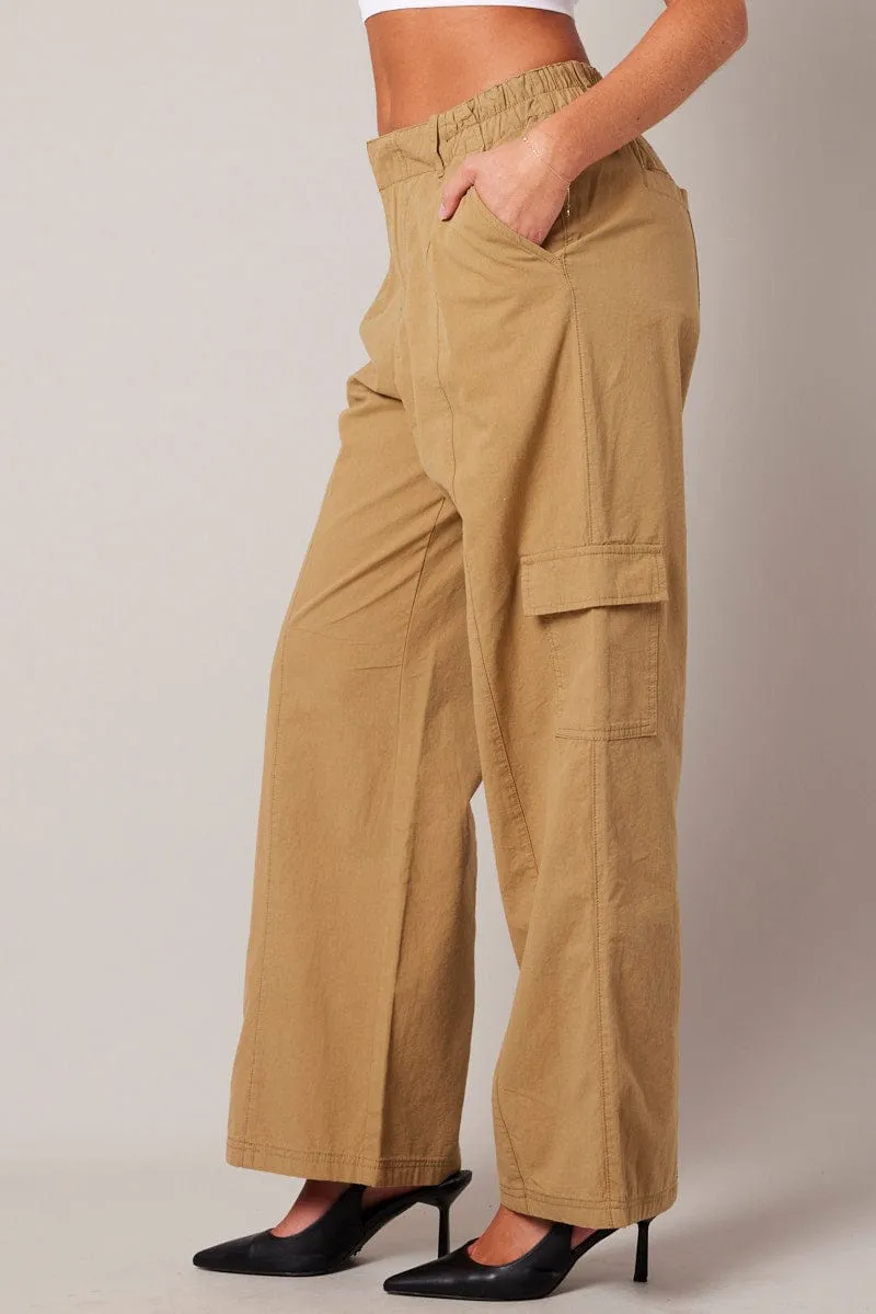 Beige Cargo Pants Mid Rise Tall Length