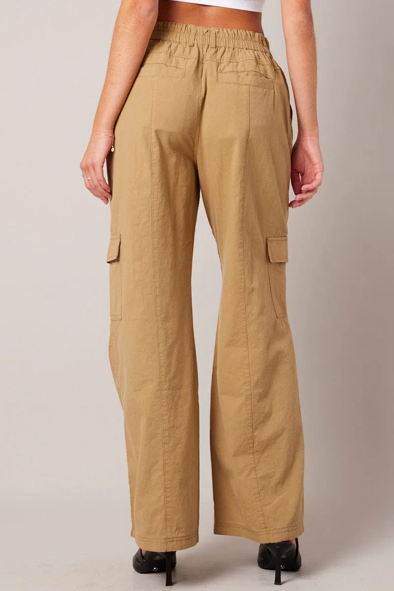 LowProfileStitching Beige Cargo Pants Mid Rise