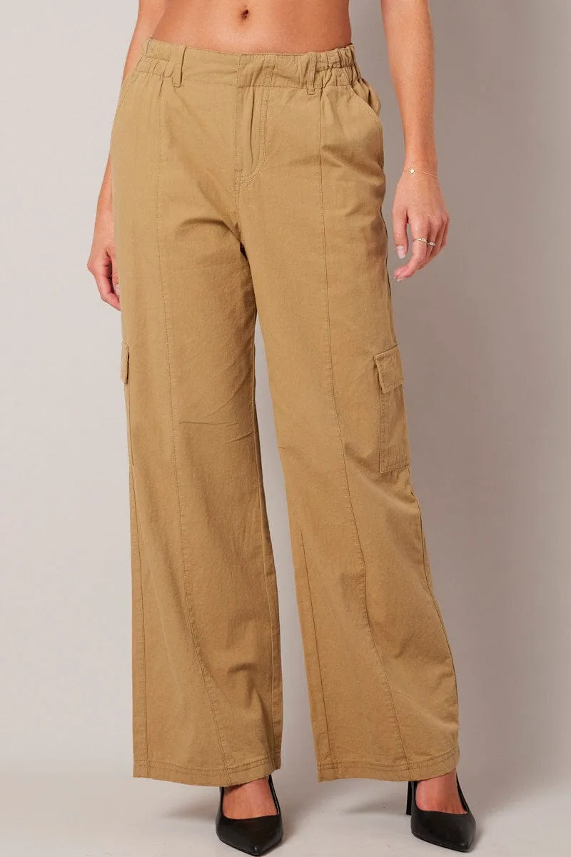 Chilly Day Layers Beige Cargo Pants Mid Rise