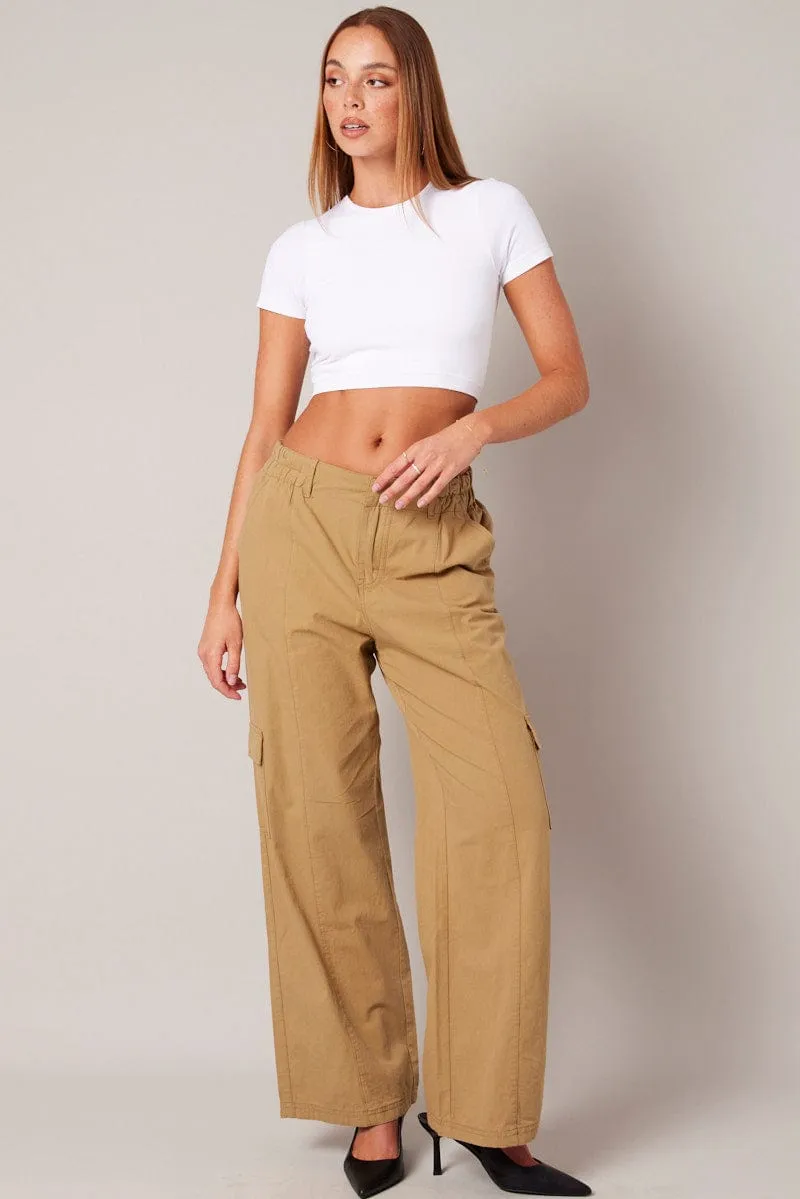 Beige Cargo Pants Mid Rise Ultra Soft Comfort Fit