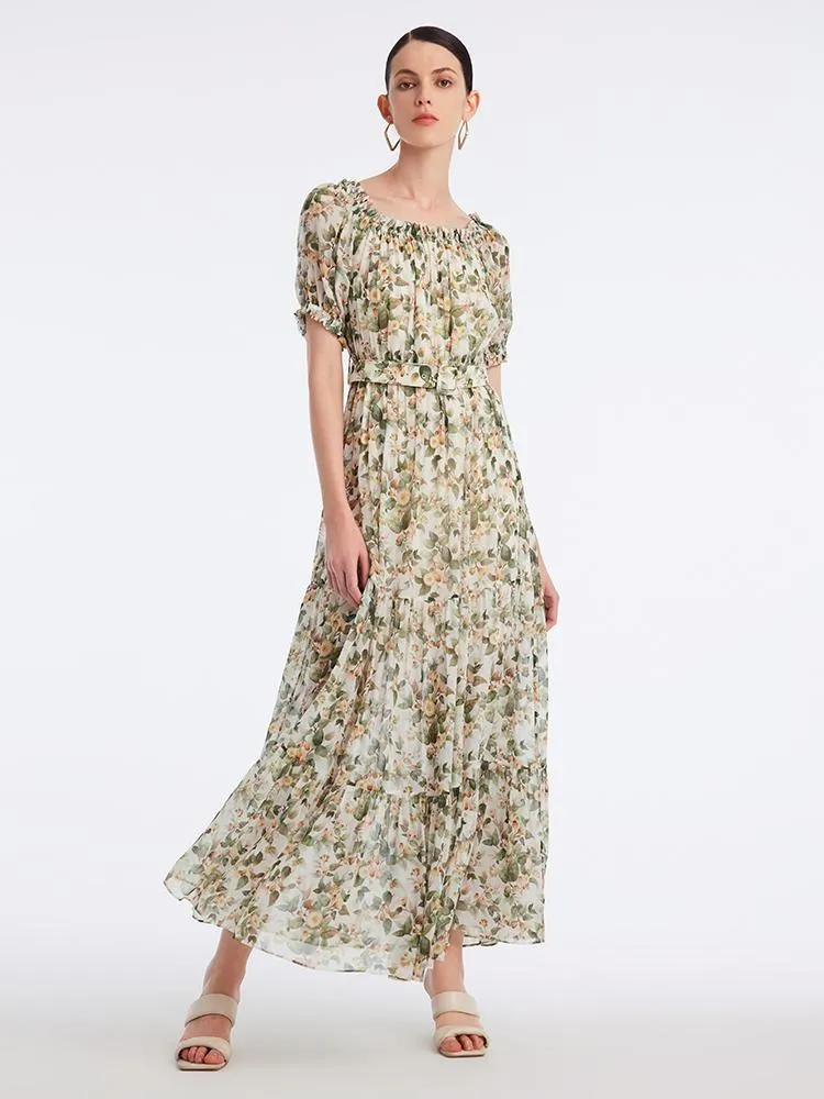 Silk Floral Print Maxi Dress Free Mind