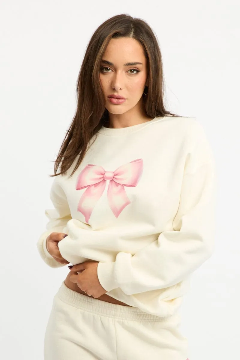 Anti-pilling Trendy Style White Graphic Sweater Long Sleeve