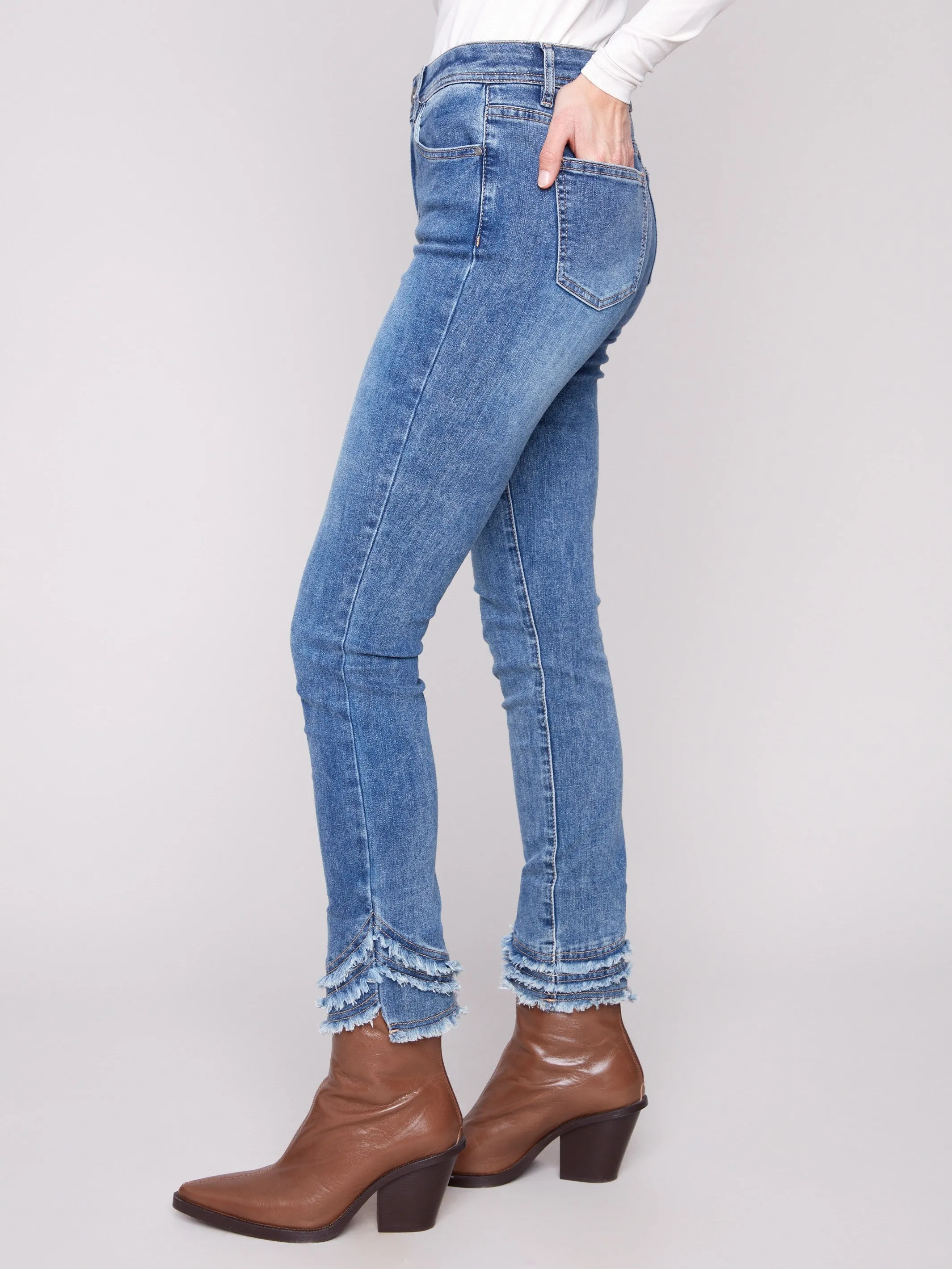 Sustainable Weekend Getaway Total Fit Frayed Hem Denim Pants - Medium Blue