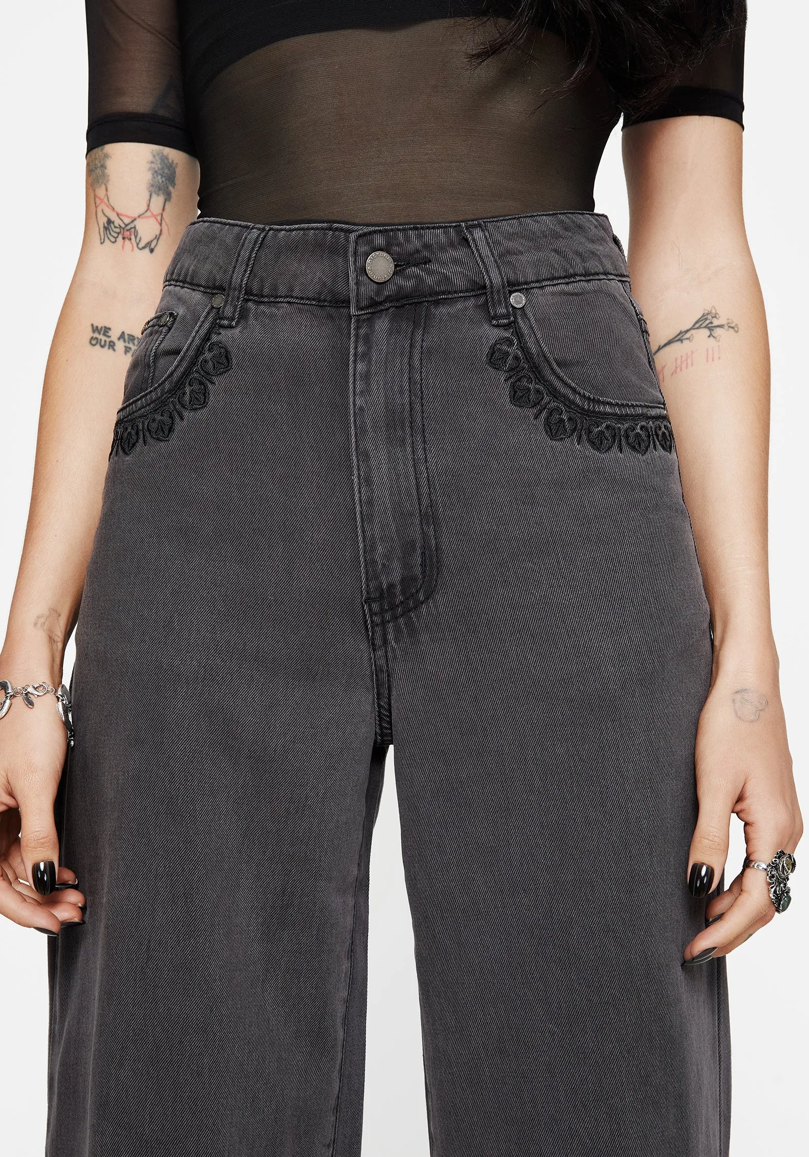 Nara Wide Leg Distressed Gothic Embroidery Jeans Perfect Fit Daily Driven