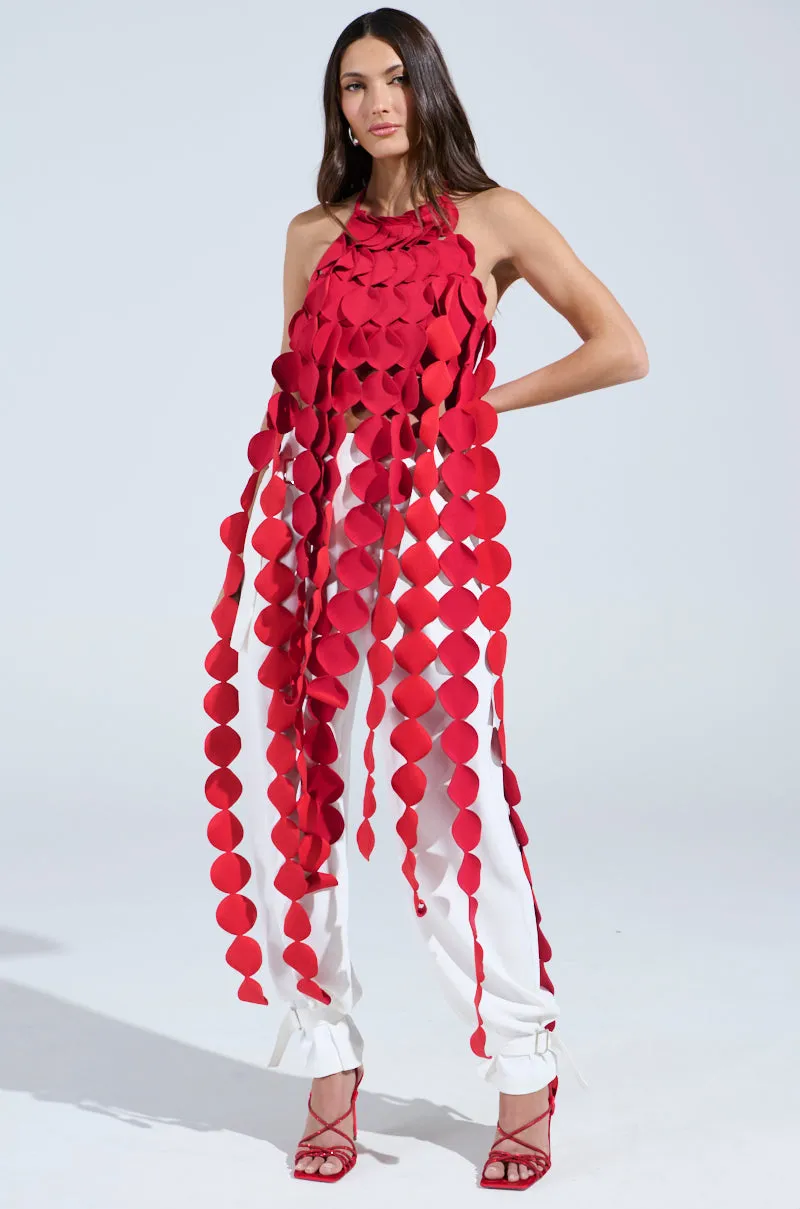 LIGHTS FLASHING HALTER TIE NECK TOP IN RED continuous operation AllDay Comfort