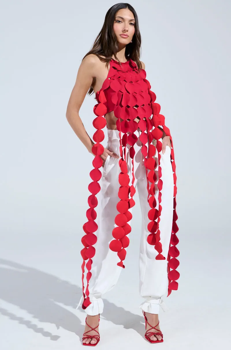 LIGHTS FLASHING HALTER TIE NECK TOP IN RED short term projects