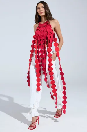 shock - absorbing Multi Purpose Wear LIGHTS FLASHING HALTER TIE NECK TOP IN RED