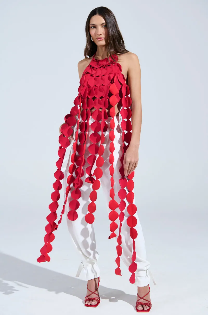 LIGHTS FLASHING HALTER TIE NECK TOP IN RED low - frequency use