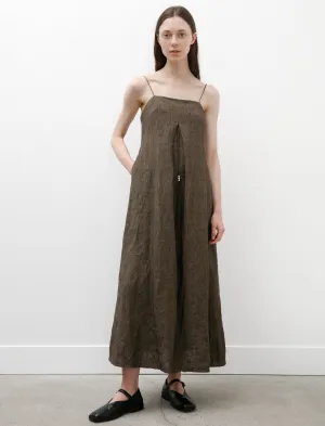 smooth zipper Long Slip Dress Walnut Linen