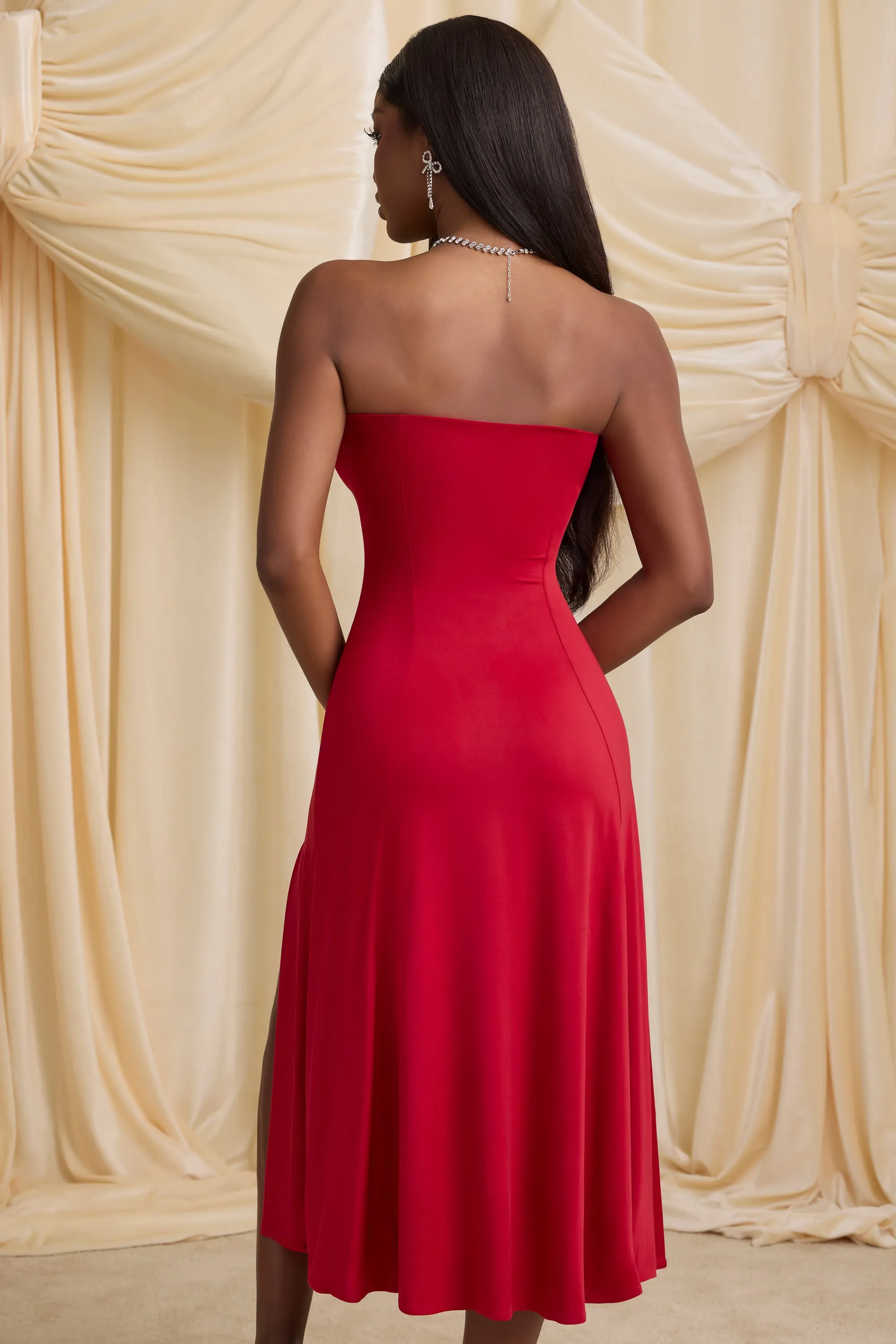 Flash Core Slinky Jersey Strapless A-Line Midaxi Dress in True Red