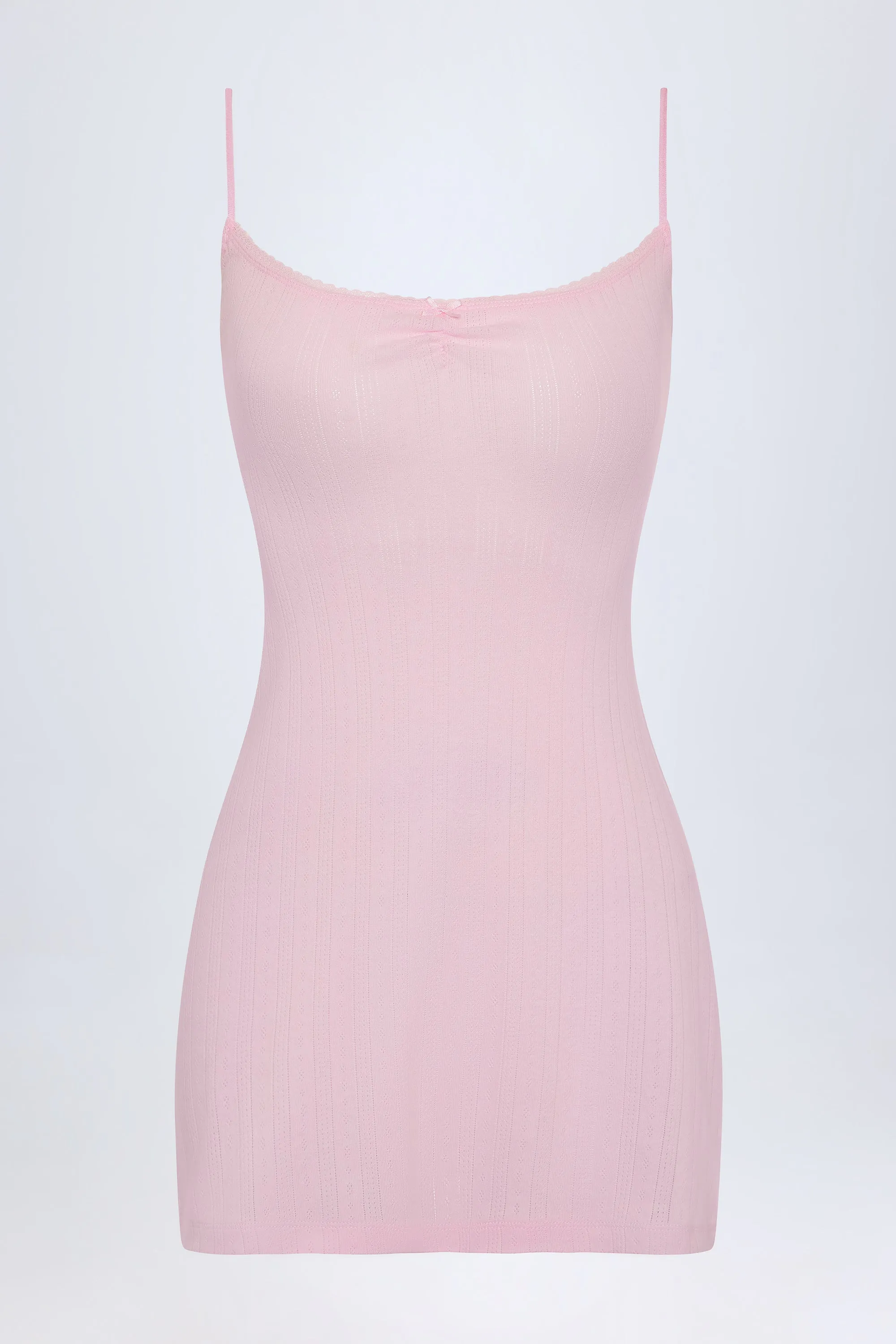 Floral Design Wear Pointelle Ruched A-Line Mini Dress in Baby Pink