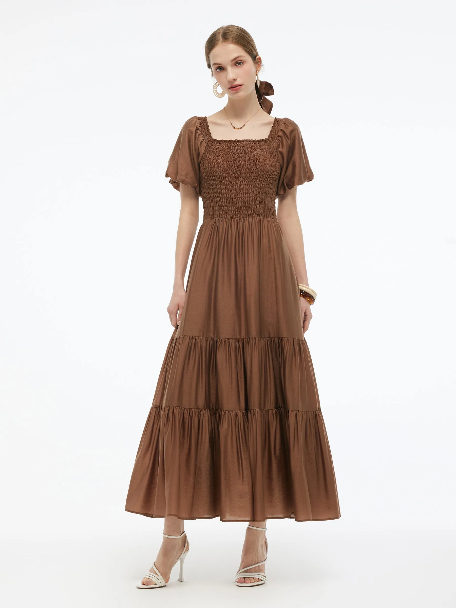 Tencel Blend Women Smocked Maxi Dress Romance Fit