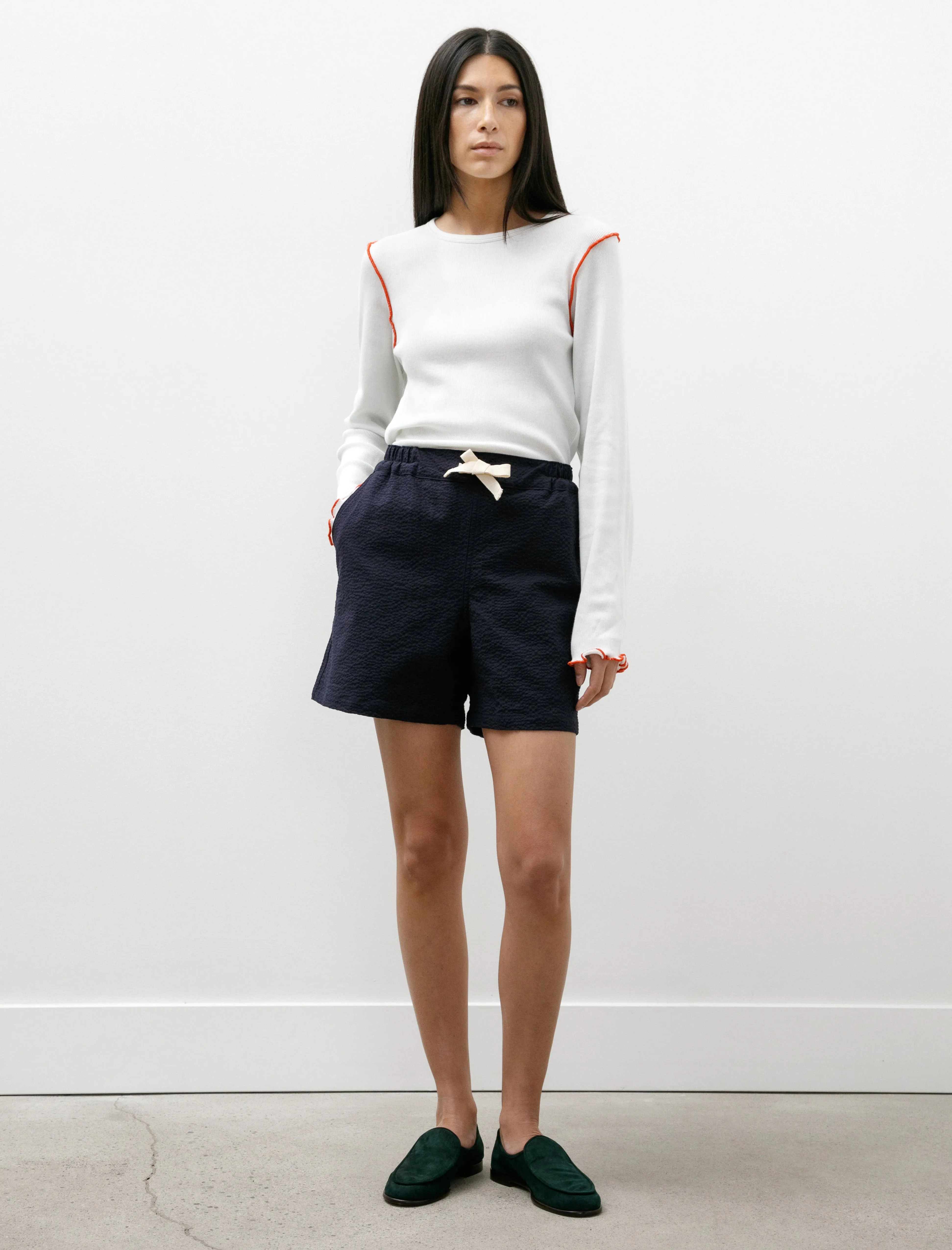 Private Shorts Seersucker Navy Skinny Fit Solid Color
