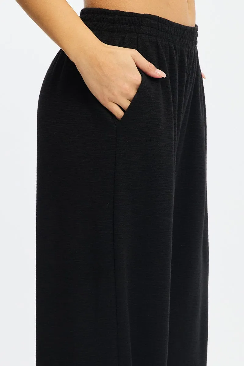 quick dry Black Wide Leg Pants Elasticated Waist