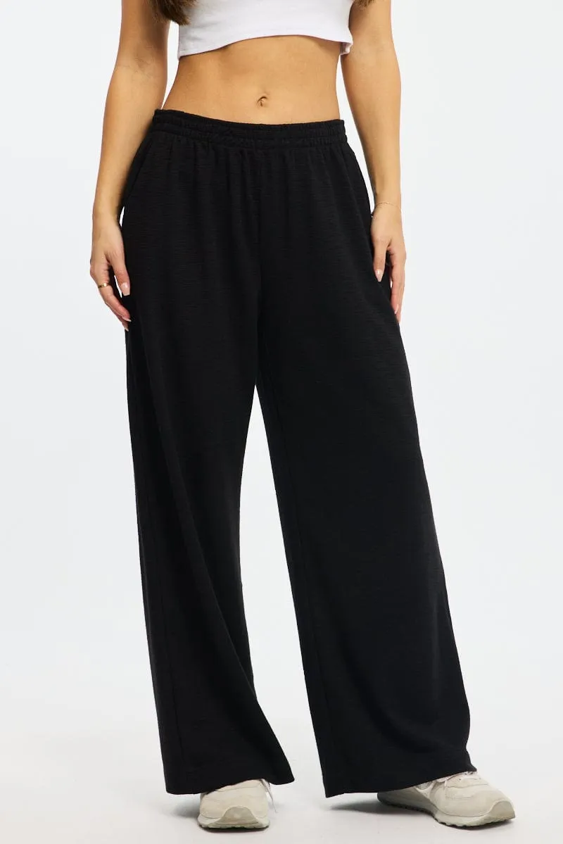Flattering Shape All Time Use Black Wide Leg Pants Elasticated Waist