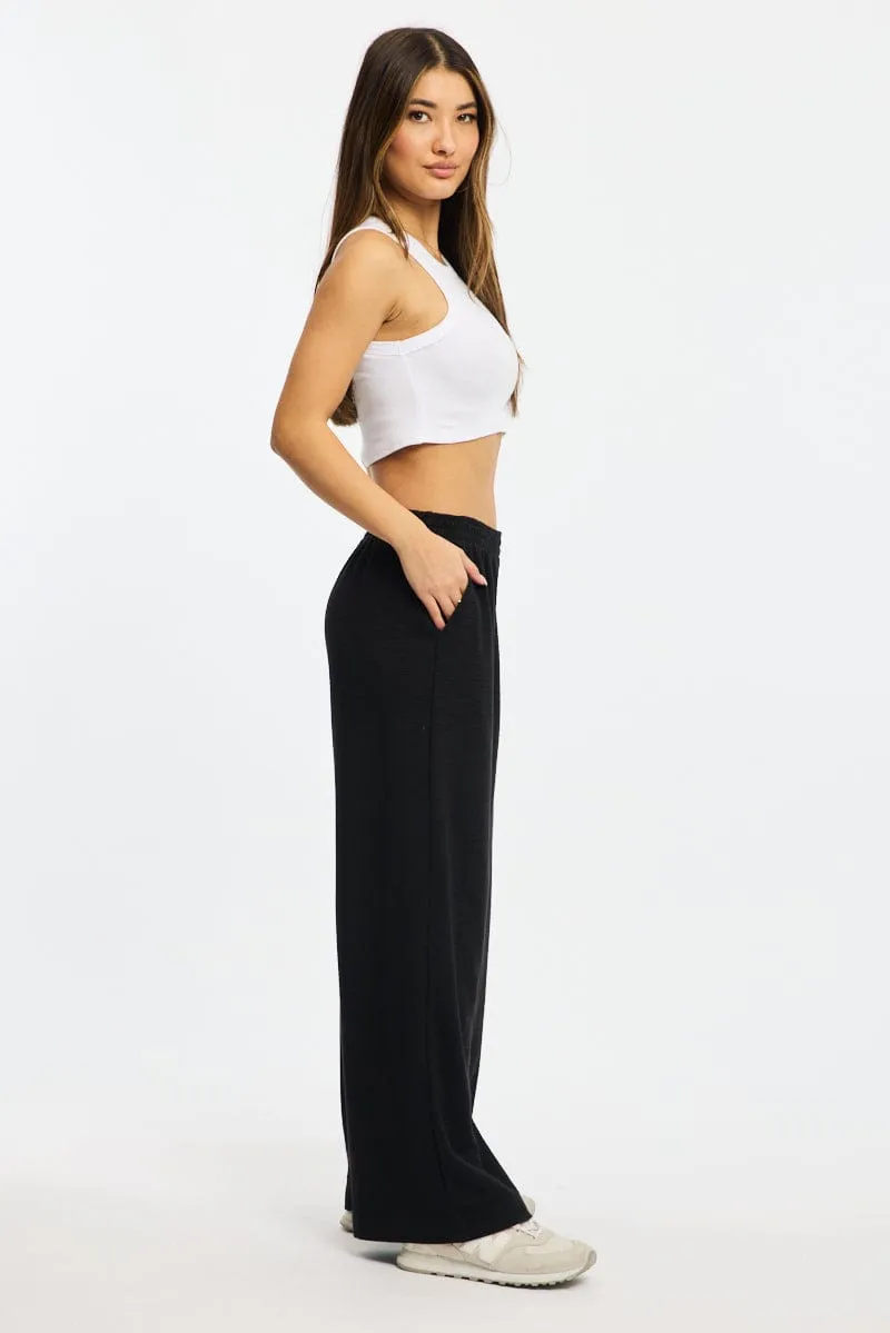 MultiPocketSystem Wide Leg Black Wide Leg Pants Elasticated Waist