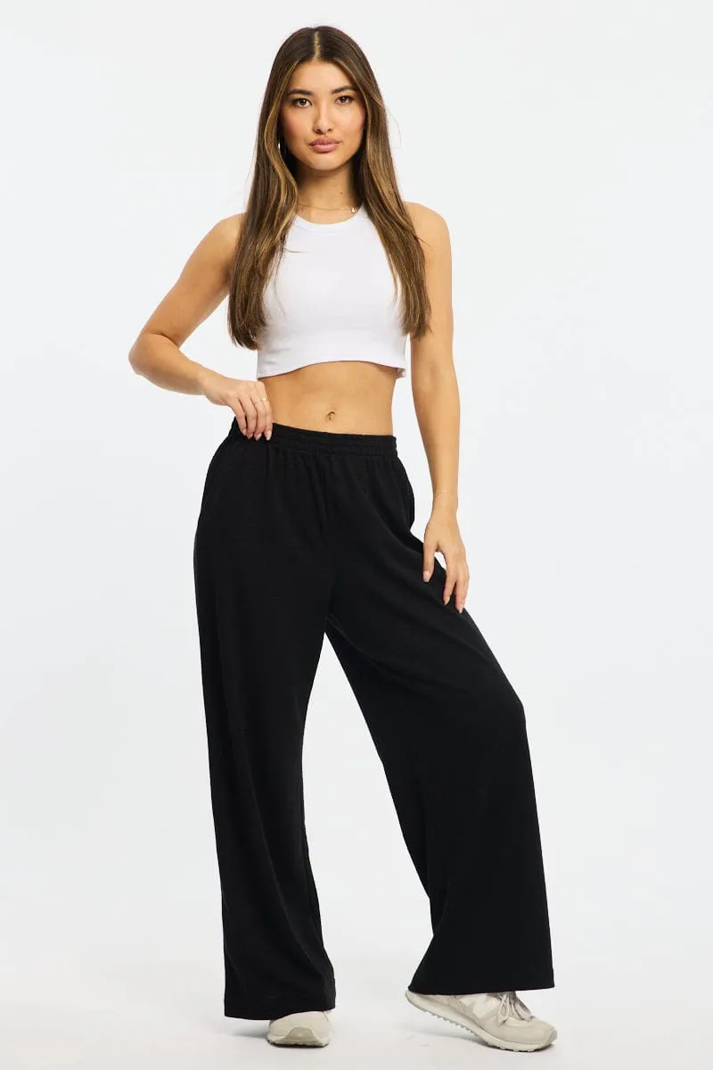 Cozy Material Stylish Waistband Black Wide Leg Pants Elasticated Waist