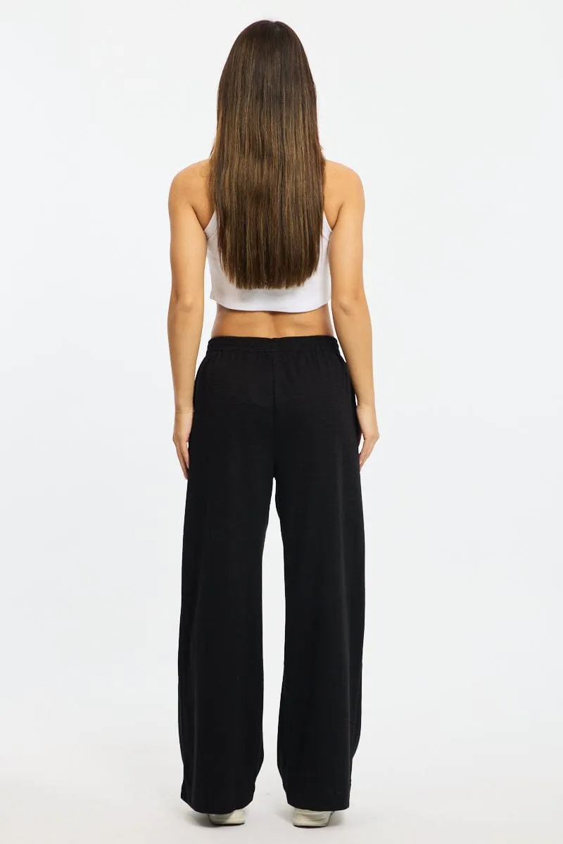Black Wide Leg Pants Elasticated Waist Layered Look