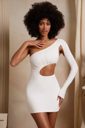 Floral Chic Secure Closure Single Sleeve Cut Out Mini Dress in Ivory