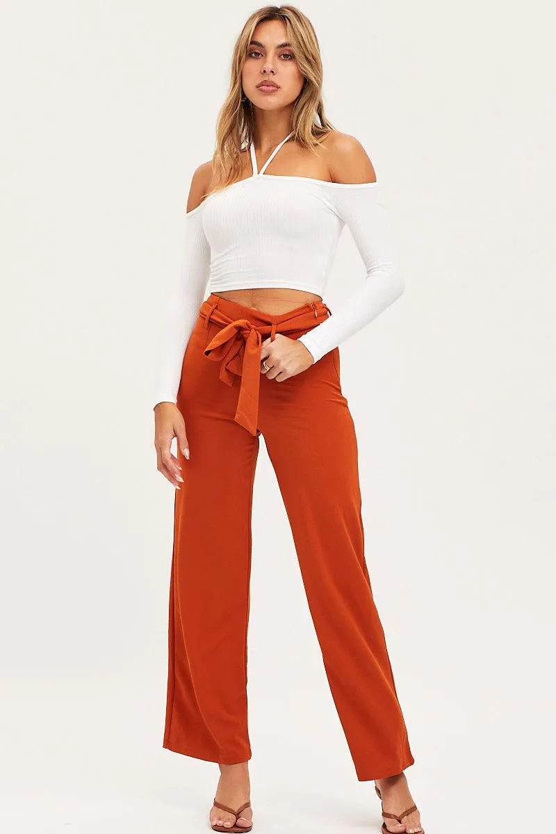 Beige Wide Leg Pants High Rise Simple Silhouette Easy Care