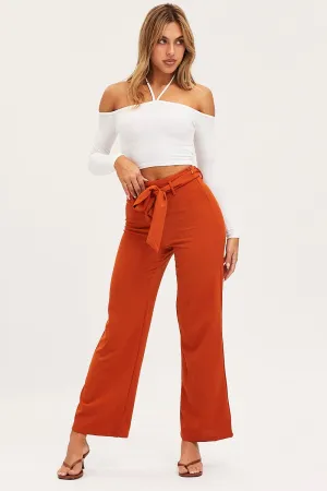 Polished Look Ripstop Reinforcement Beige Wide Leg Pants High Rise