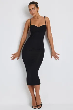 Modal Ruched Layered Midaxi Dress in Black Storm Core