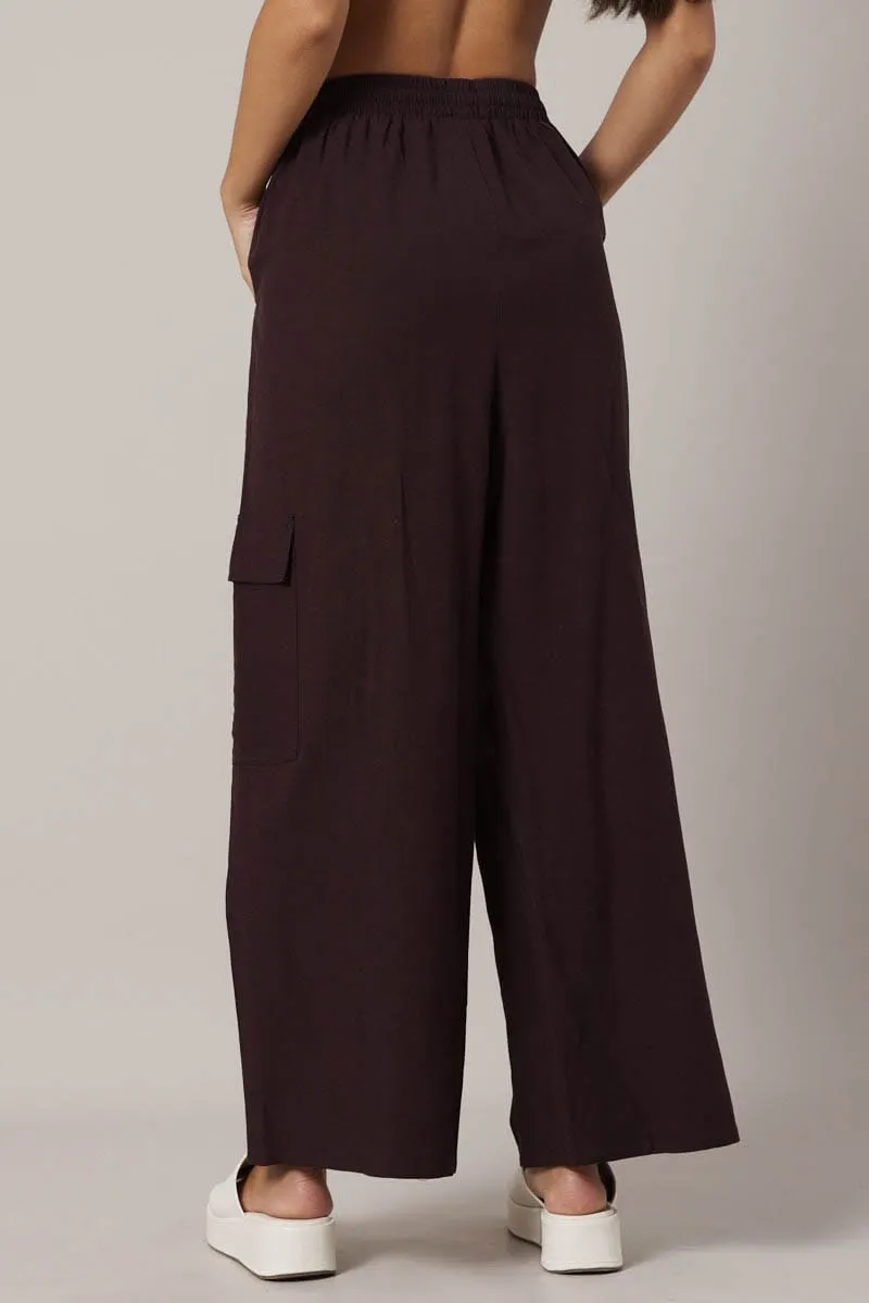 Relaxed Comfort Look AntiPillingFabric Brown Relaxed Cargo Pant Elasticated Waist