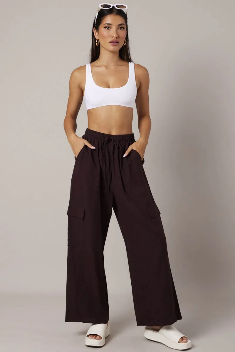 ReflectiveTrim Brown Relaxed Cargo Pant Elasticated Waist
