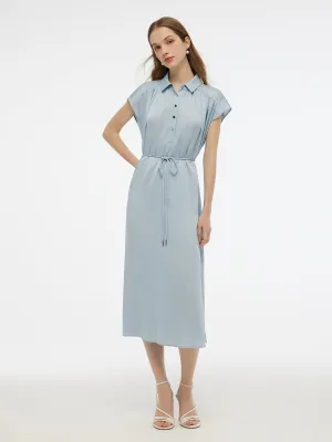 22MM Mulberry Silk Stretch Women Maxi Shirt Dress With Belt StretchFree TemperatureRegulatingLining