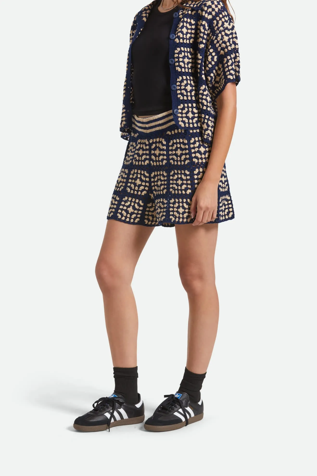 two piece outfit fade resistant color Crochet Short - Mood Indigo/Off White