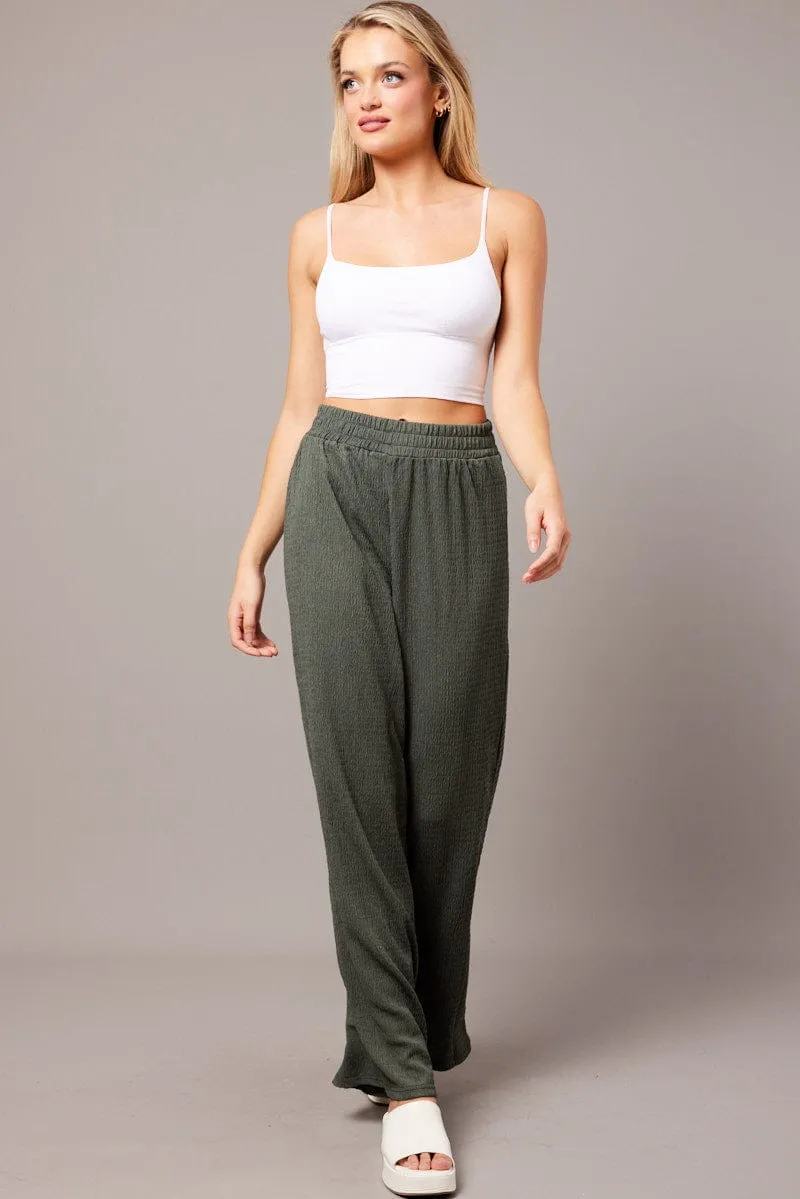 Green Wide Leg Pants Elasticated Waist Non Restrictive Cut