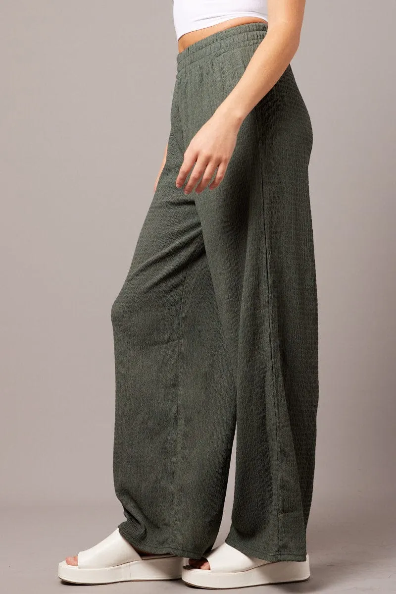 Flexible Activewear Green Wide Leg Pants Elasticated Waist