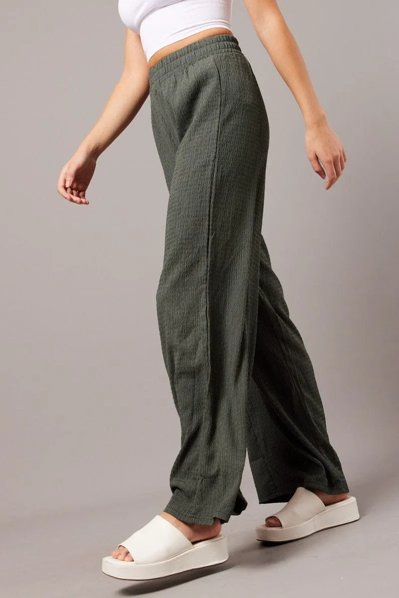 Sleek Look Dynamic Flex Panels Green Wide Leg Pants Elasticated Waist
