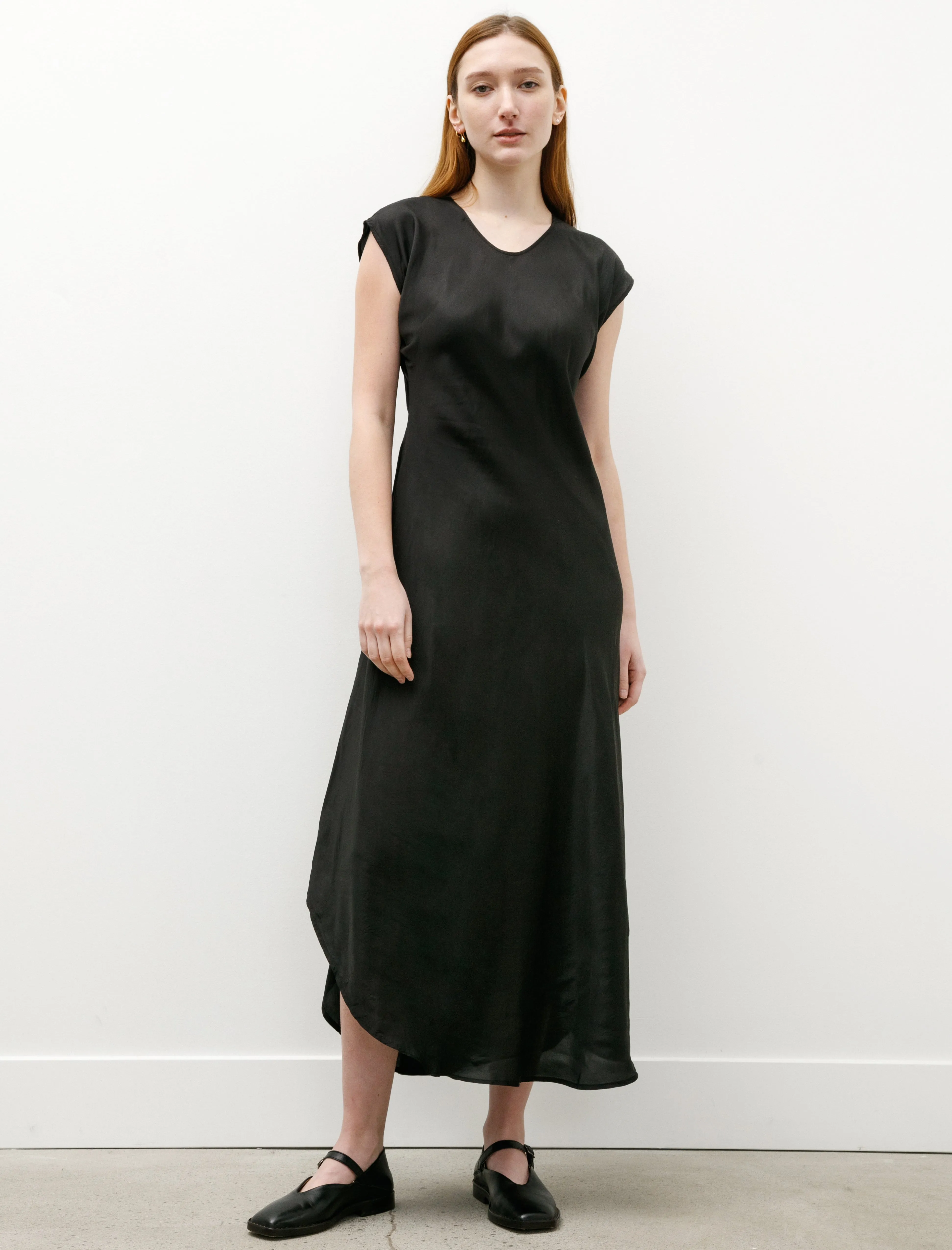 Maxi Dress Shiny Viscose Black AdjustableCuffs Planet Care