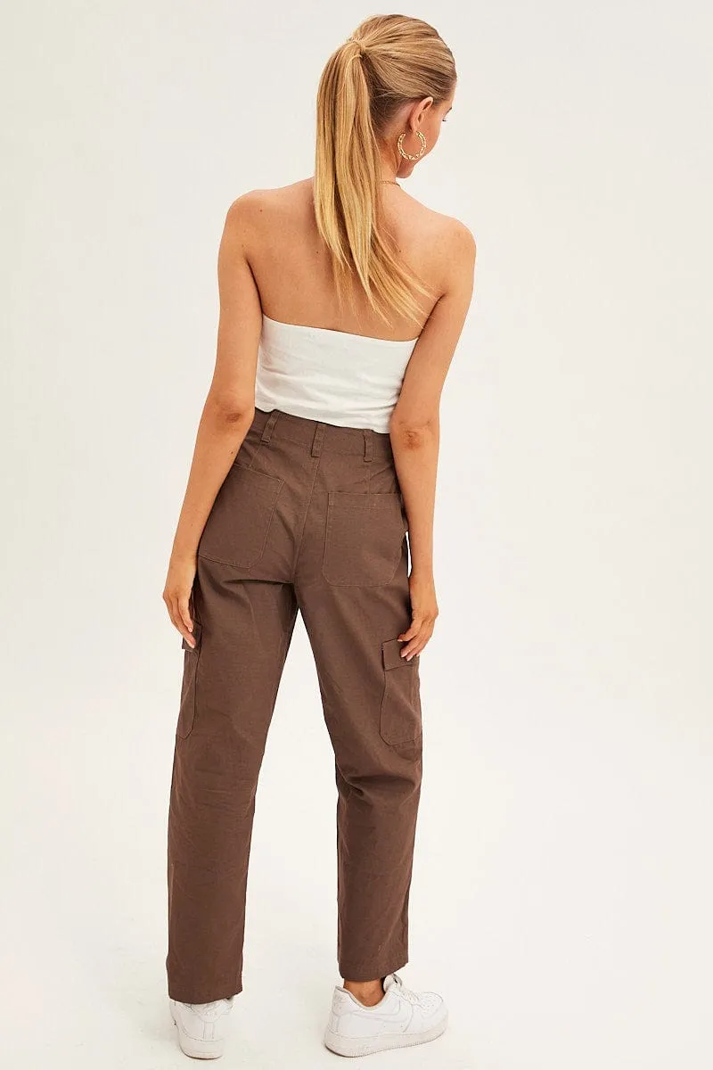 Brown Cargo Pants Mid Rise Chilly Wear