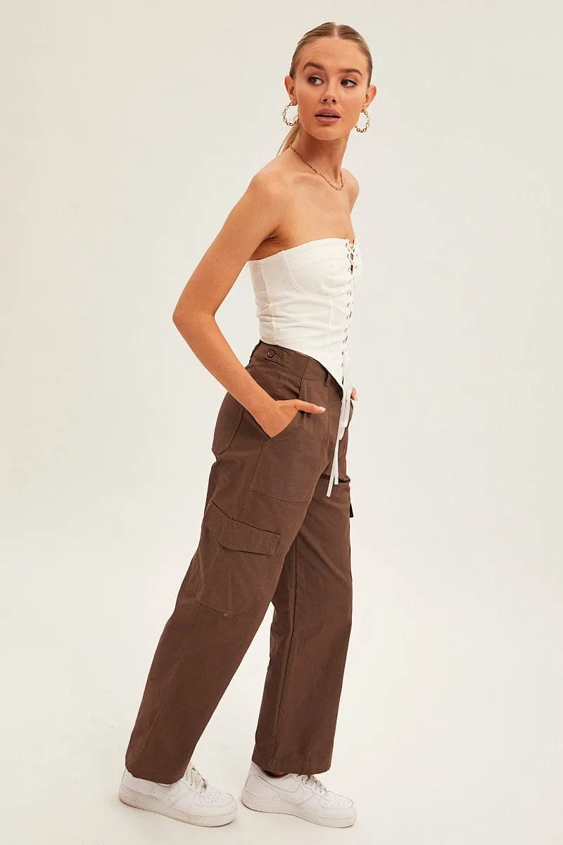 Brown Cargo Pants Mid Rise Distressed finish SturdyBeltLoops