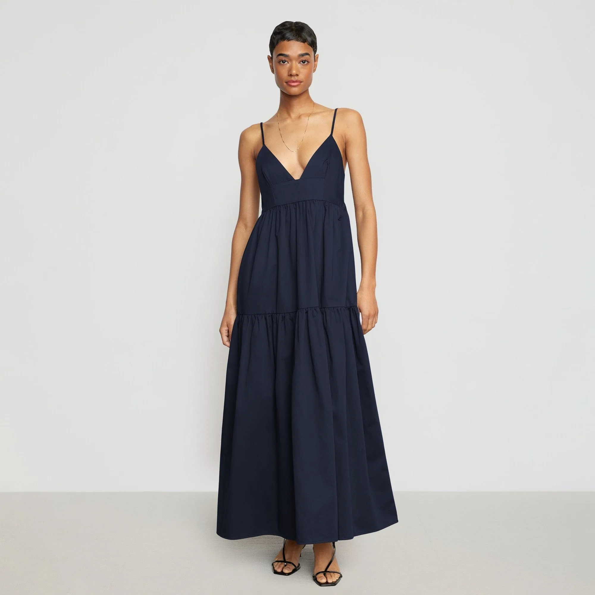 Orchid Sweetheart-Neck Tiered Cotton Maxi Dress CrossBackStructure Couple Look