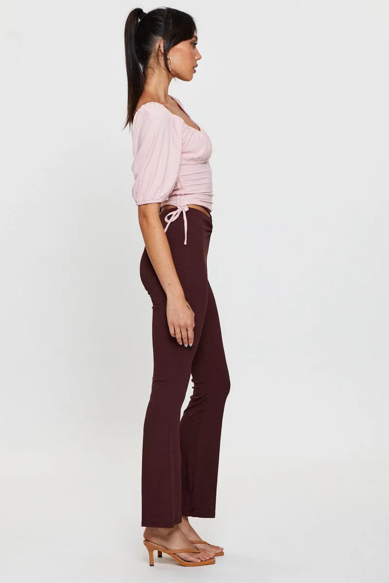 Brown Flare Pants High Rise Waist Tie Chilly Day Ready