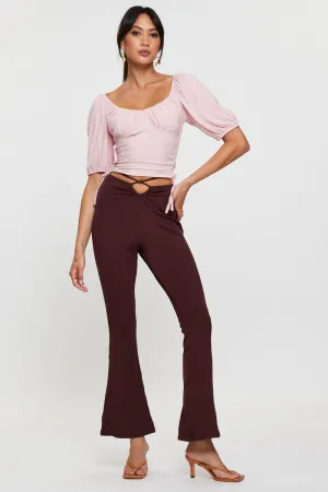 Comfortable Fit Wear SoftTouchFinish Brown Flare Pants High Rise Waist Tie