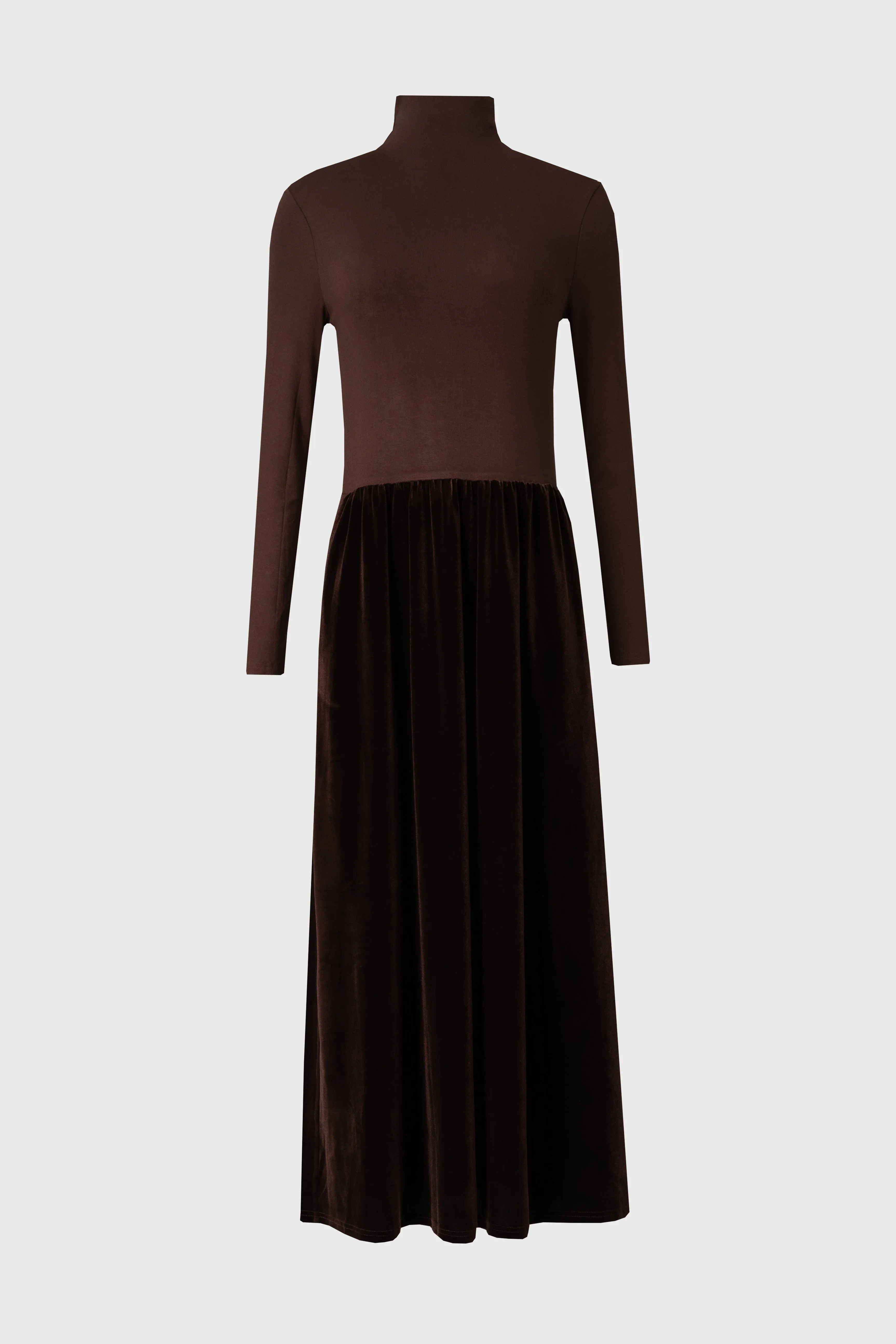 Timeless Look simple design Brown Combo Velour Mock Neck Dress