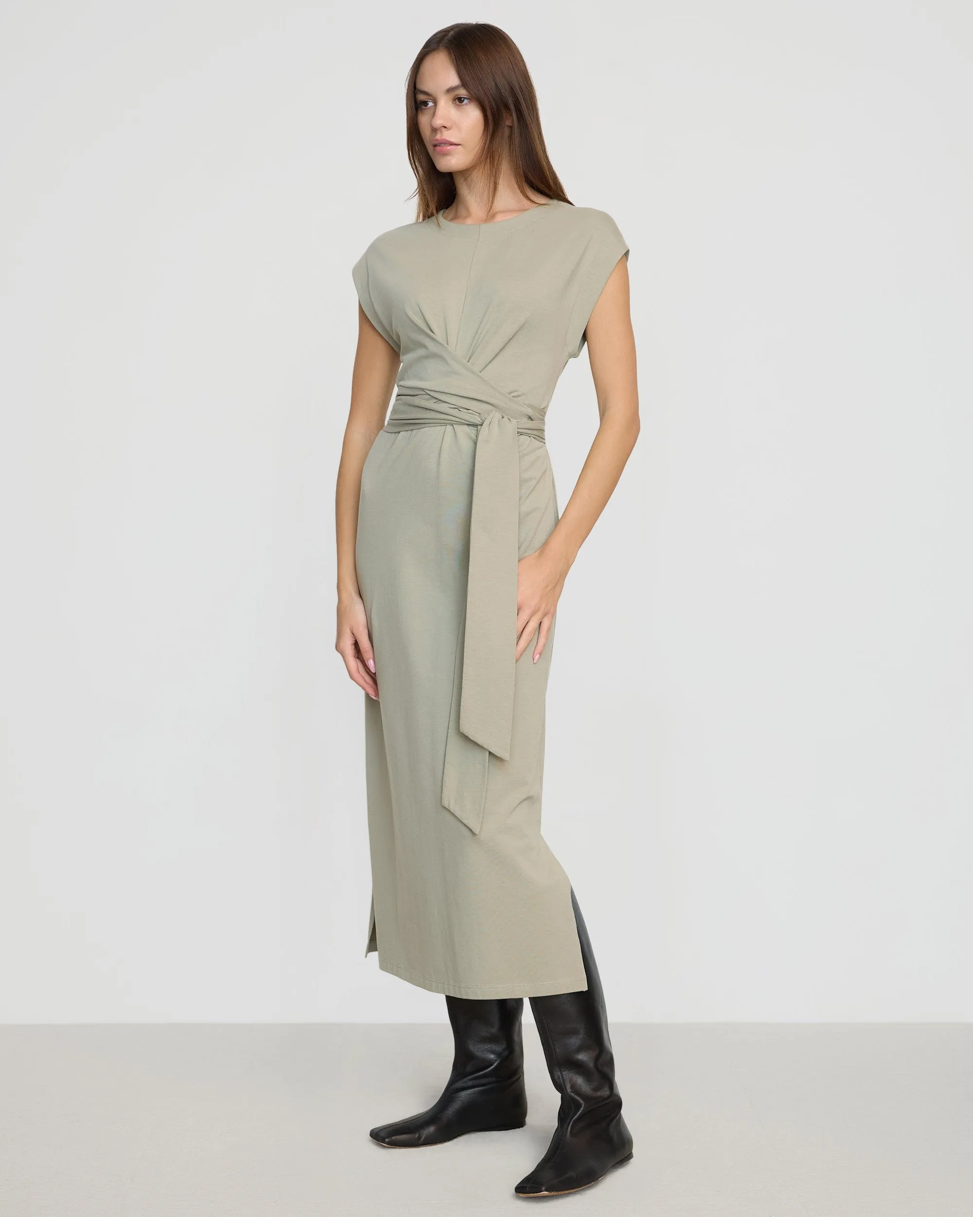 Fei Tie-Front Organic Cotton Dress MultiPanelDesign Pure Tone