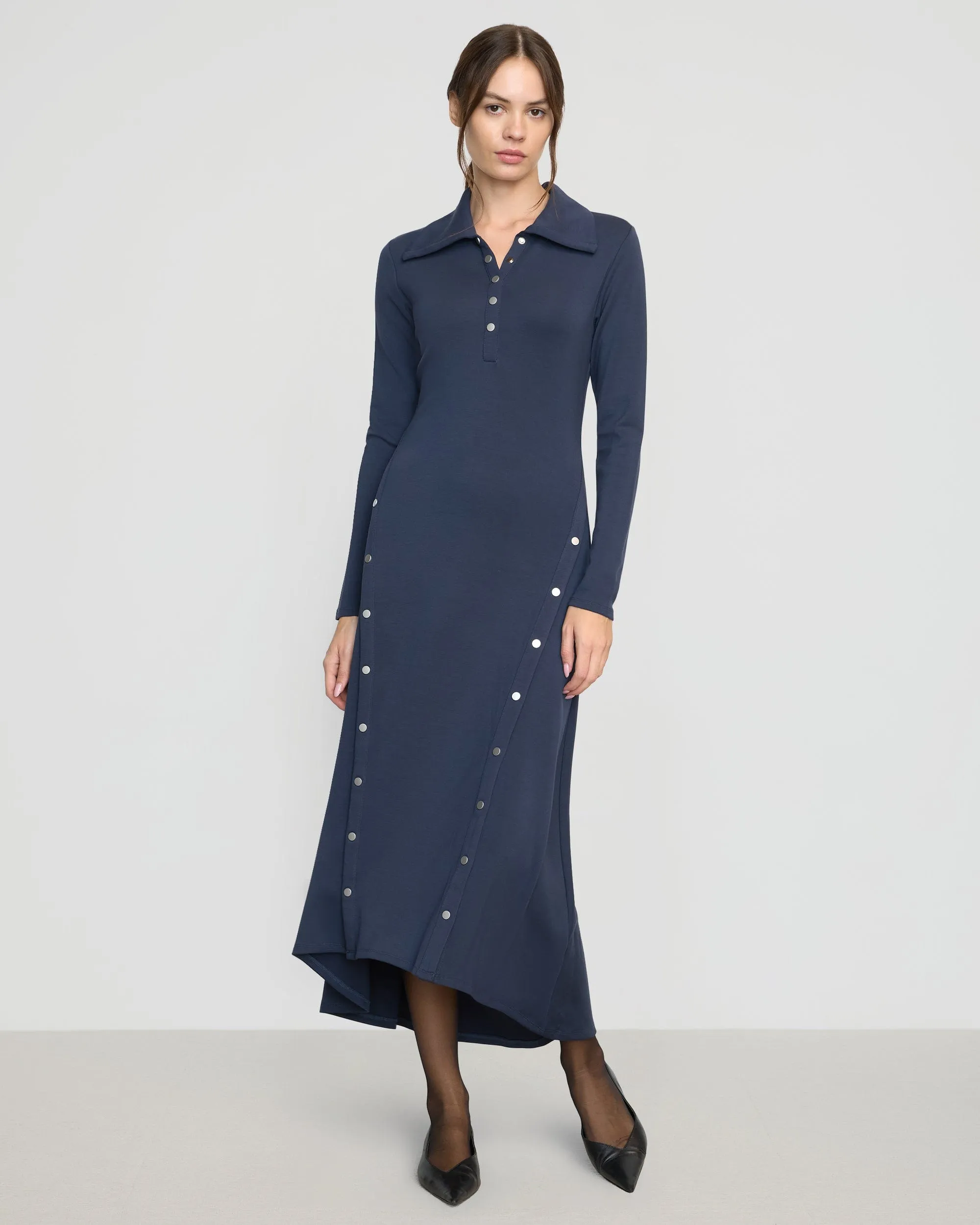 Shawna Button-Accent Collared Dress Skin Hug