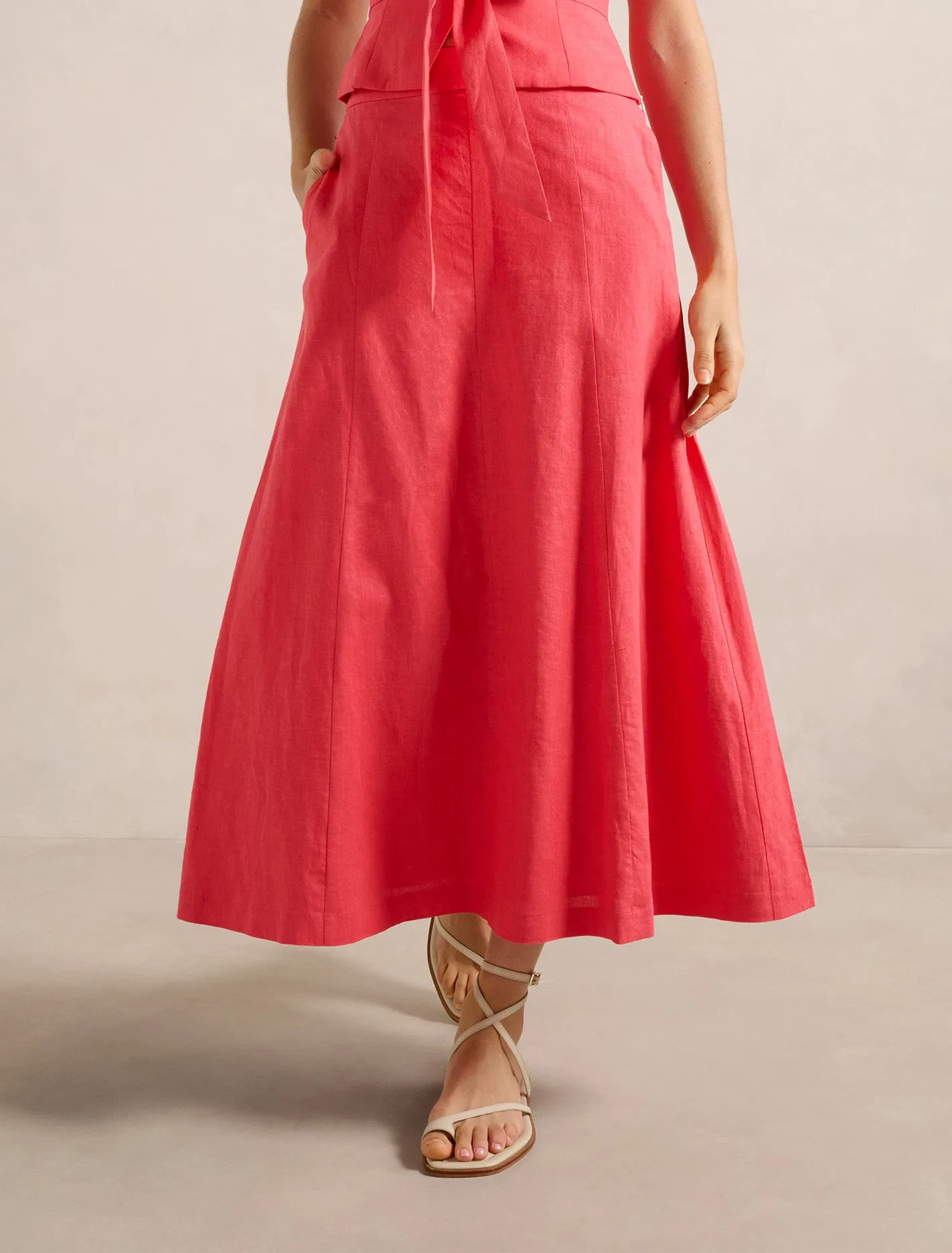 Darcy Printed Seamed Midi Skirt Wool Fit Low Care