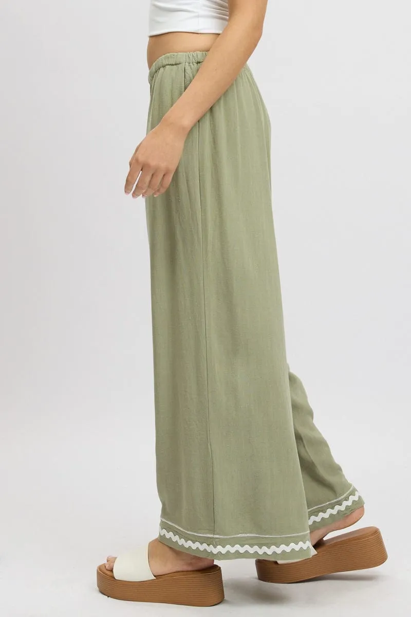 Green Wide Leg Pants High Rise Comfortable Fit Look