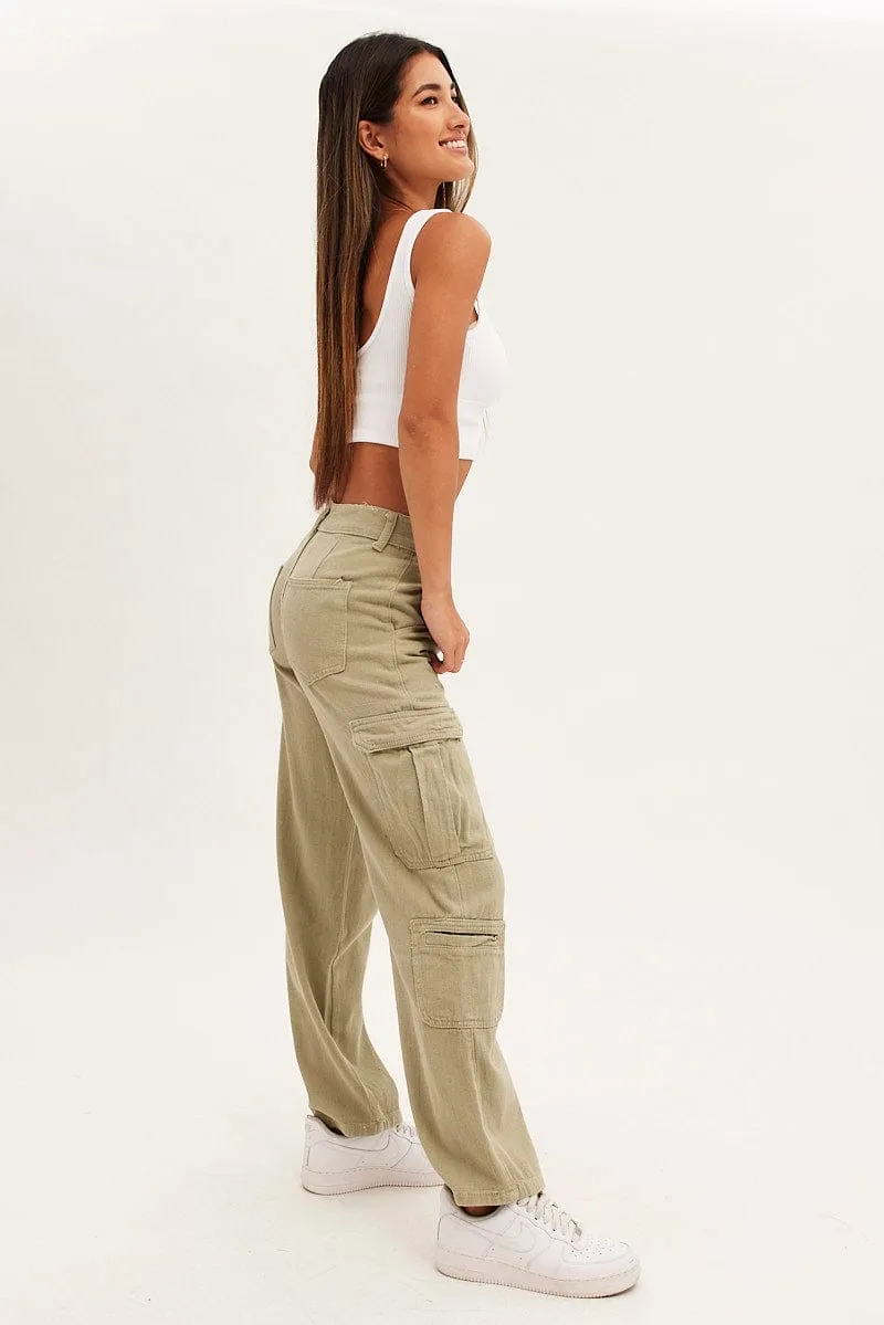 Soft Feel Low Maintenance Beige Cargo Parachute Low Rise Pants