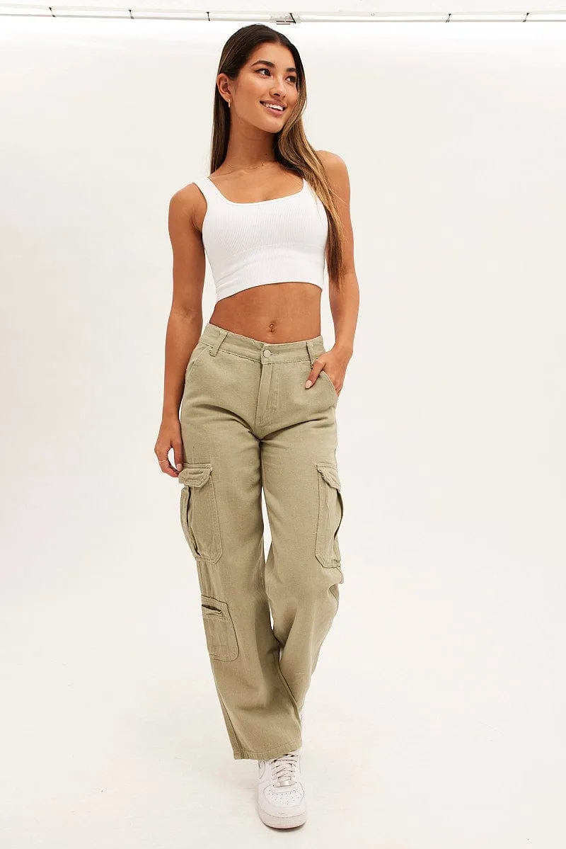 Beige Cargo Parachute Low Rise Pants Weekend Style Layered Wear